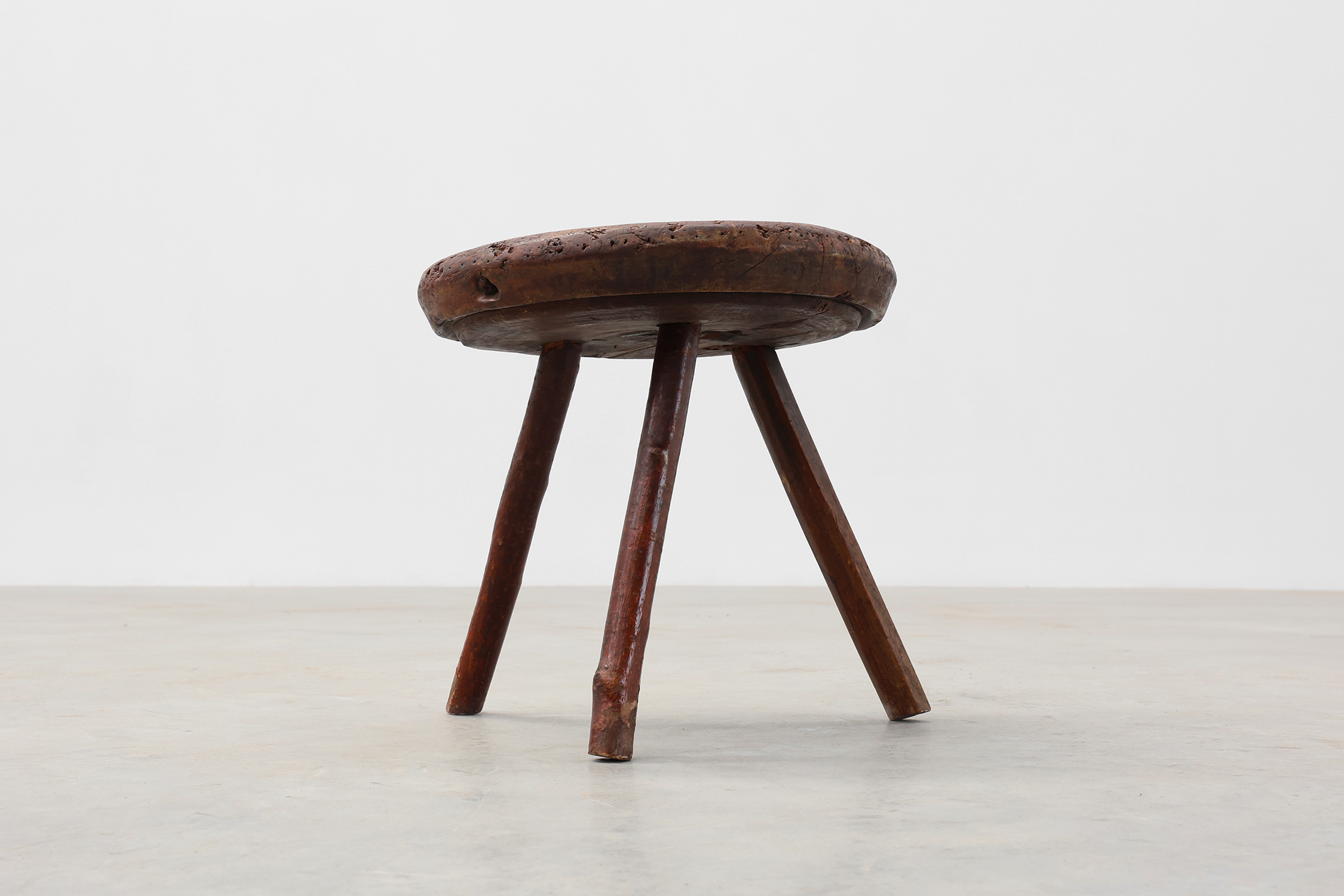 Rustic Wabi Sabi style solid oak tripod stool, France ca. 1850thumbnail